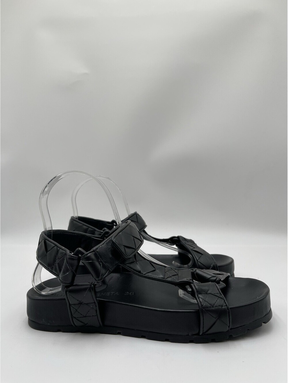 Bottega Veneta Trip Intrecciato black leather slingback sandal Size 36